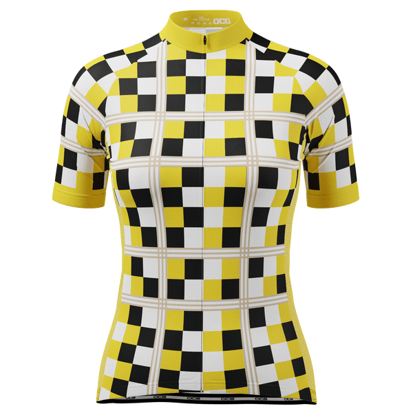 Women's Checkered Plaid Short Sleeve Cycling Jersey