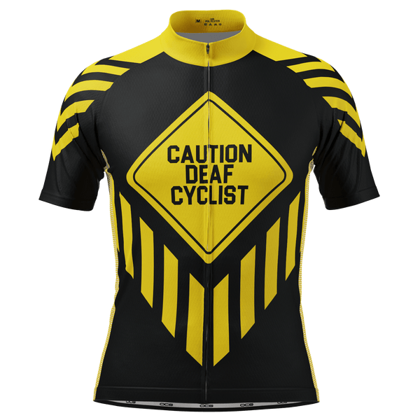 Men's Caution Deaf Cyclist Short Sleeve Cycling Jersey