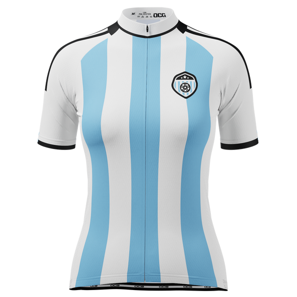 Women's Argentina Soccer Short Sleeve Cycling Jersey