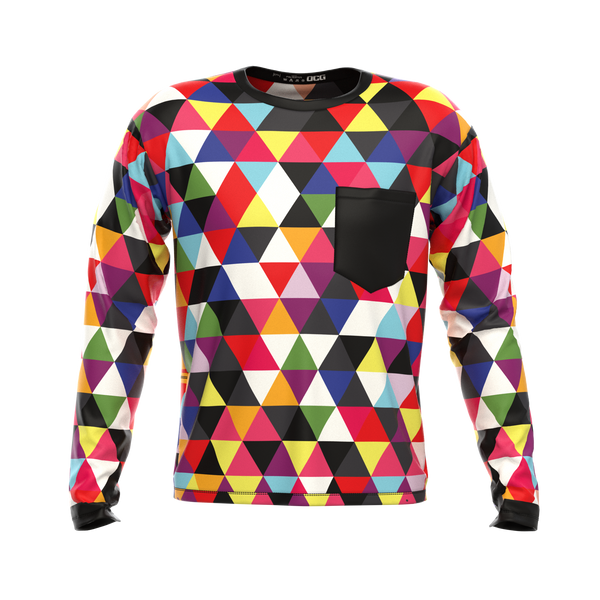 Men's High Viz Color Triangles Long Sleeve Cycling Shirt