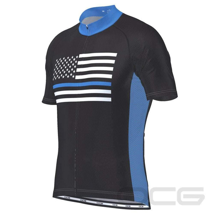 Men's Blue American Flag Short Sleeve Cycling Jersey