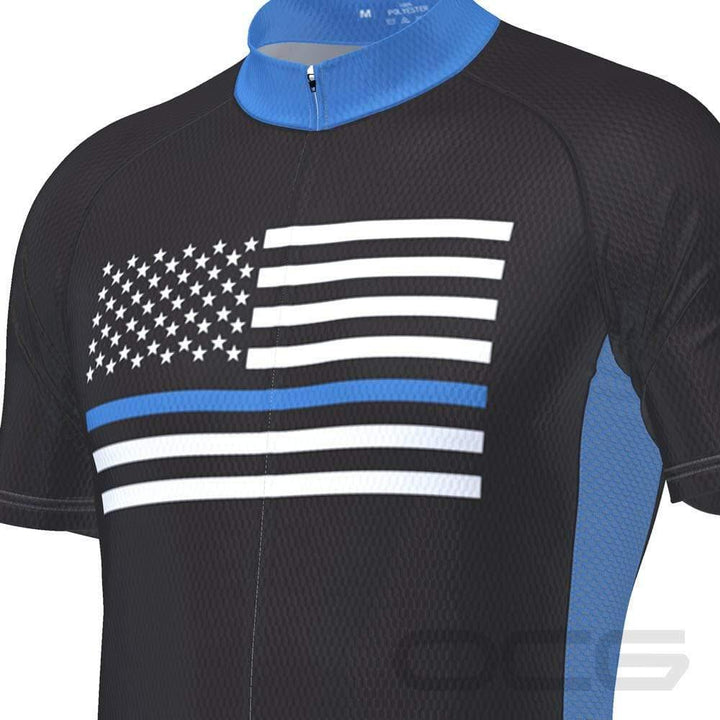 Men's Blue American Flag Short Sleeve Cycling Jersey